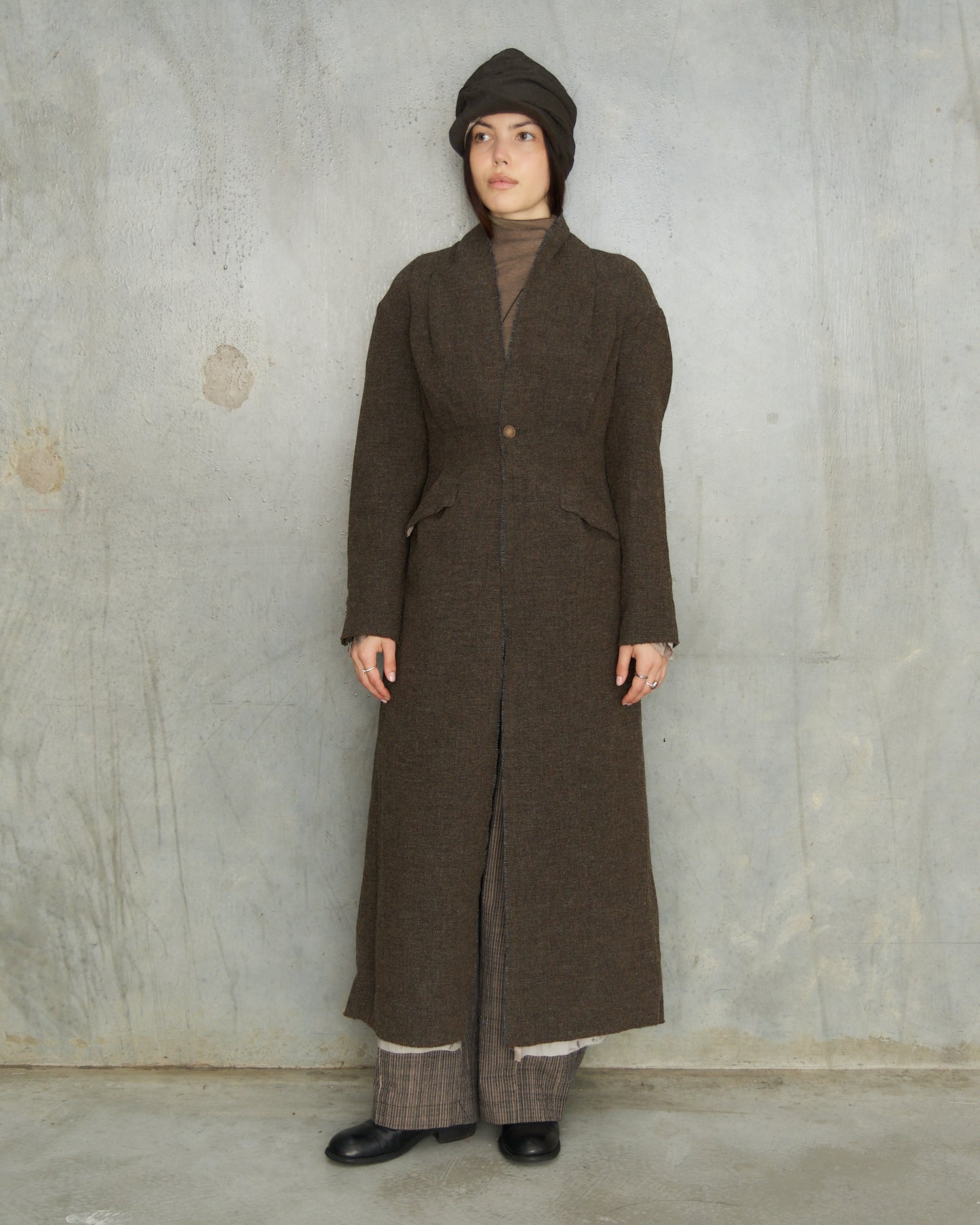 Grey Brown Gathered Coat