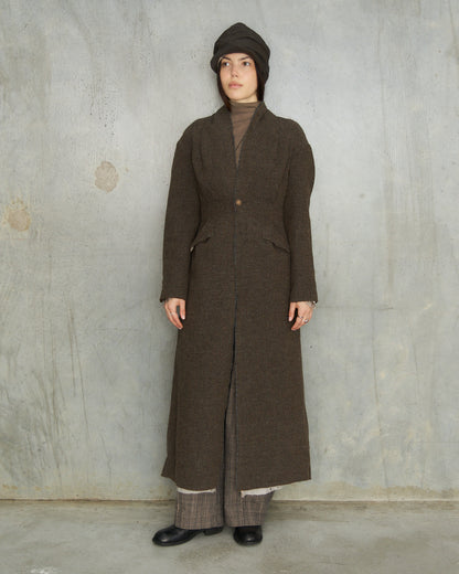 Grey Brown Gathered Coat
