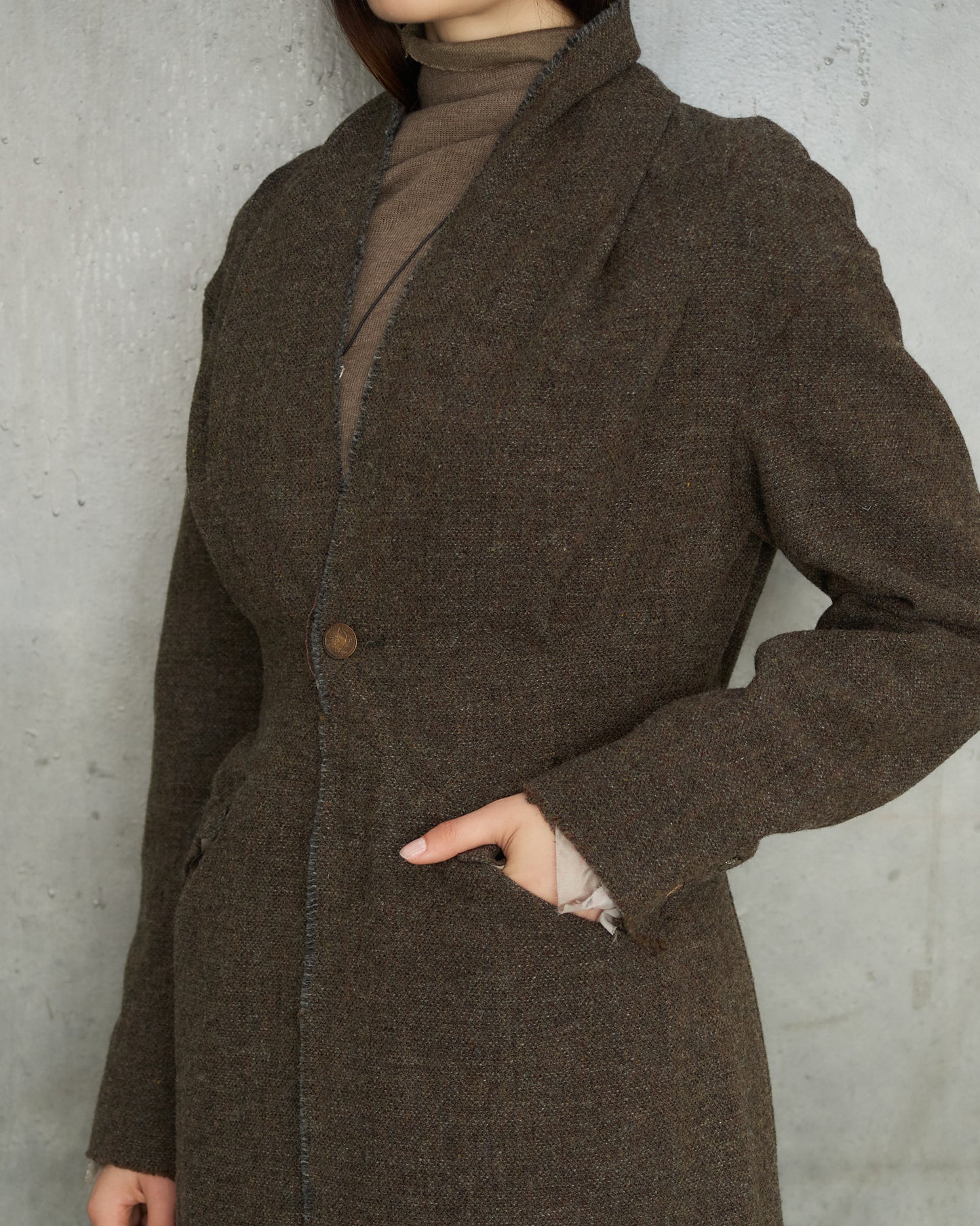 Grey Brown Gathered Coat