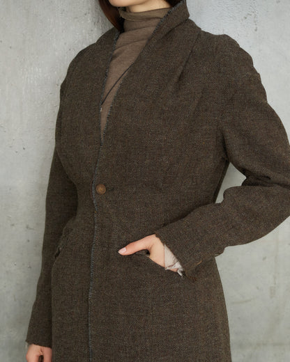 Grey Brown Gathered Coat