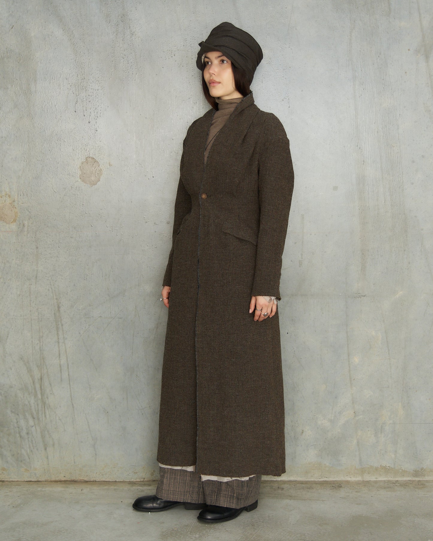 Grey Brown Gathered Coat