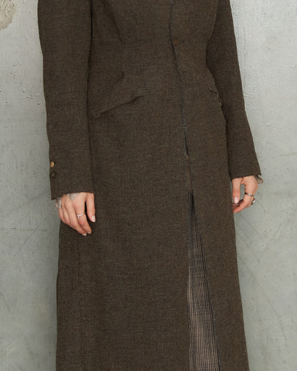 Grey Brown Gathered Coat