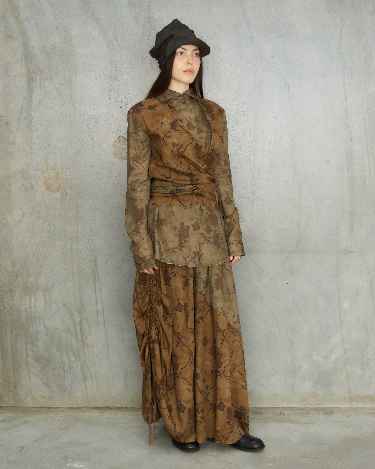 Olive Floral Drawstring Skirt