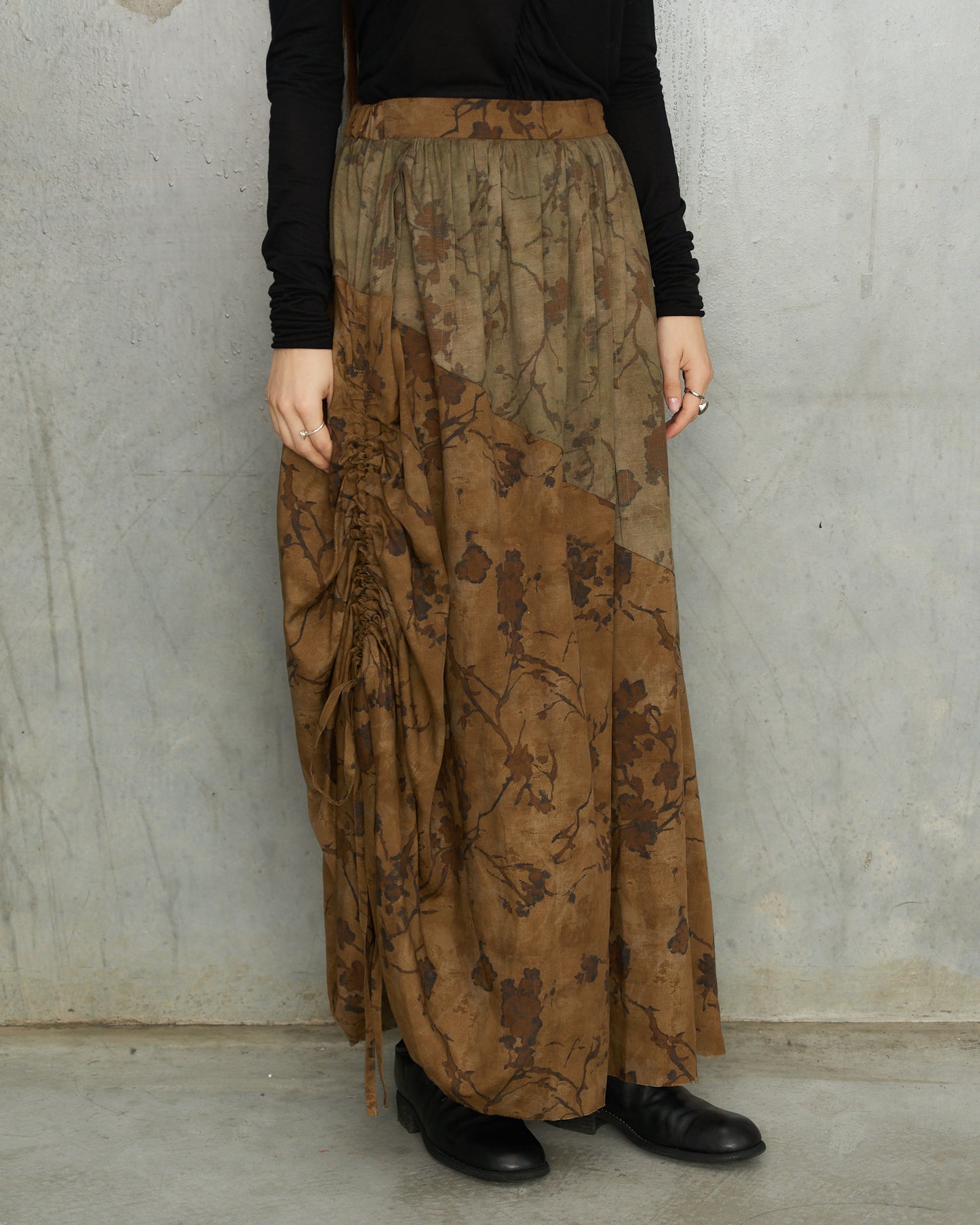 Olive Floral Drawstring Skirt