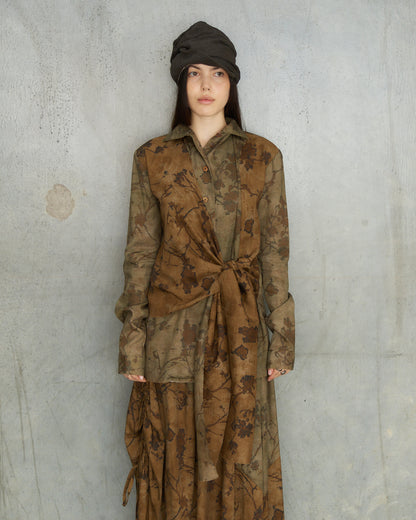Olive Floral Layered Tie Shirt