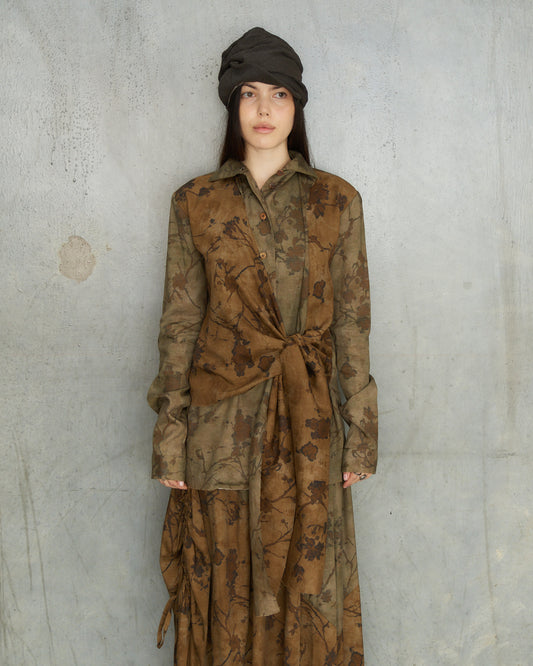 Olive Floral Layered Tie Shirt