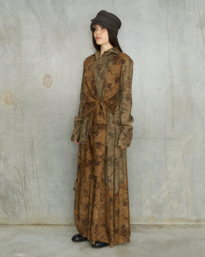 Olive Floral Layered Tie Shirt