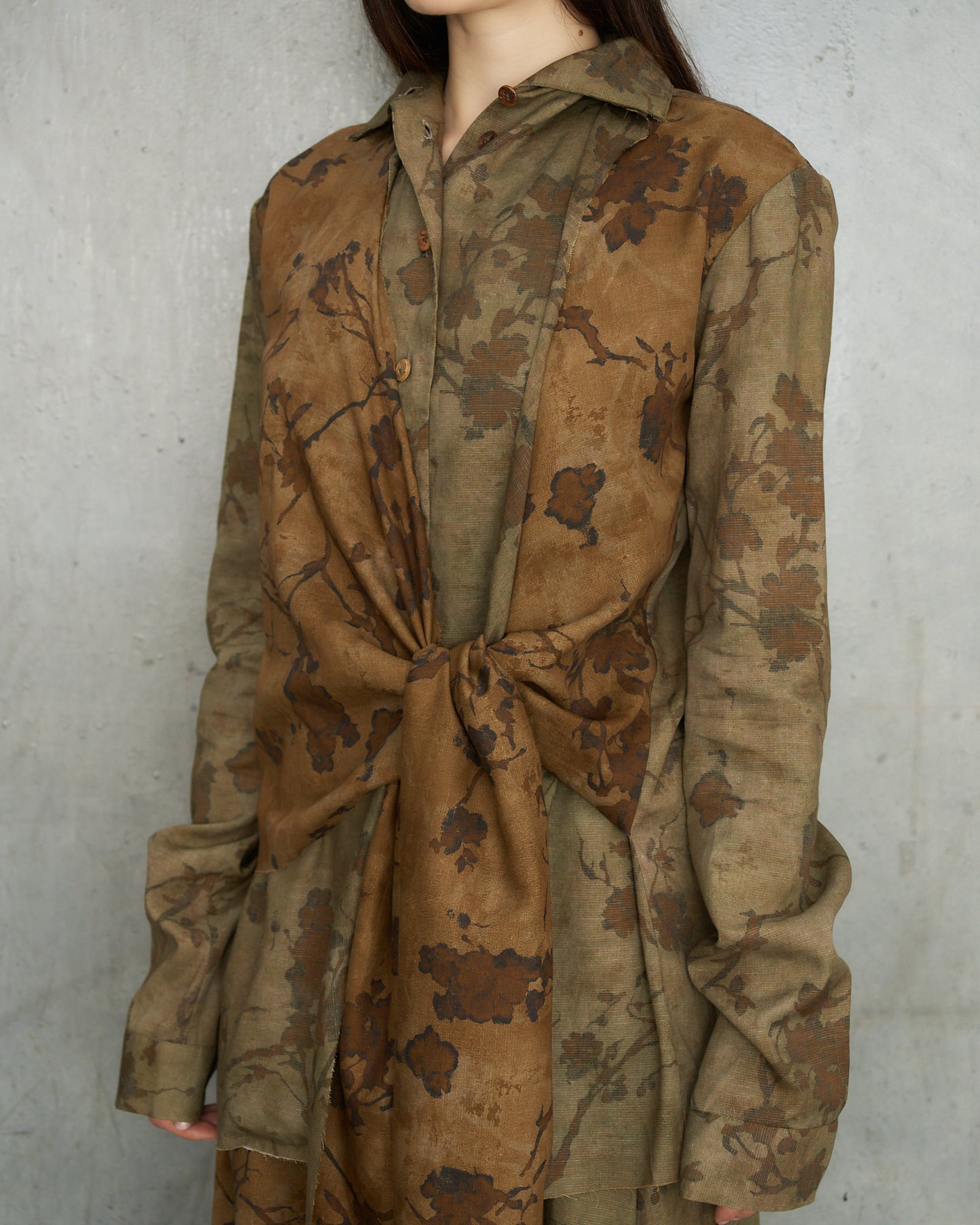 Olive Floral Layered Tie Shirt