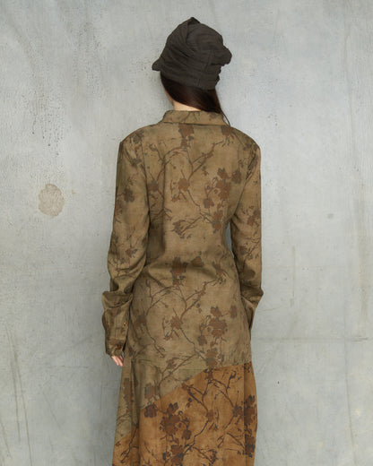 Olive Floral Layered Tie Shirt