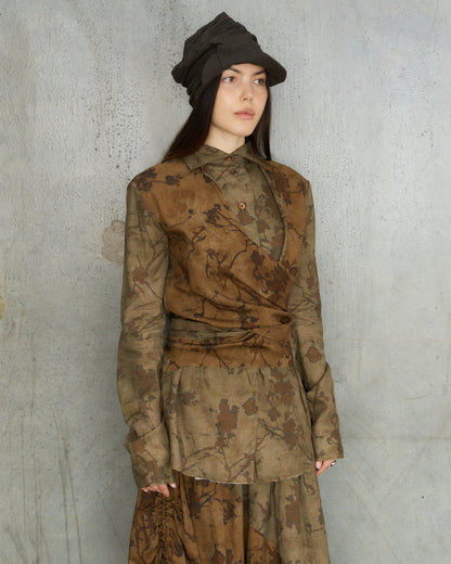 Olive Floral Layered Tie Shirt