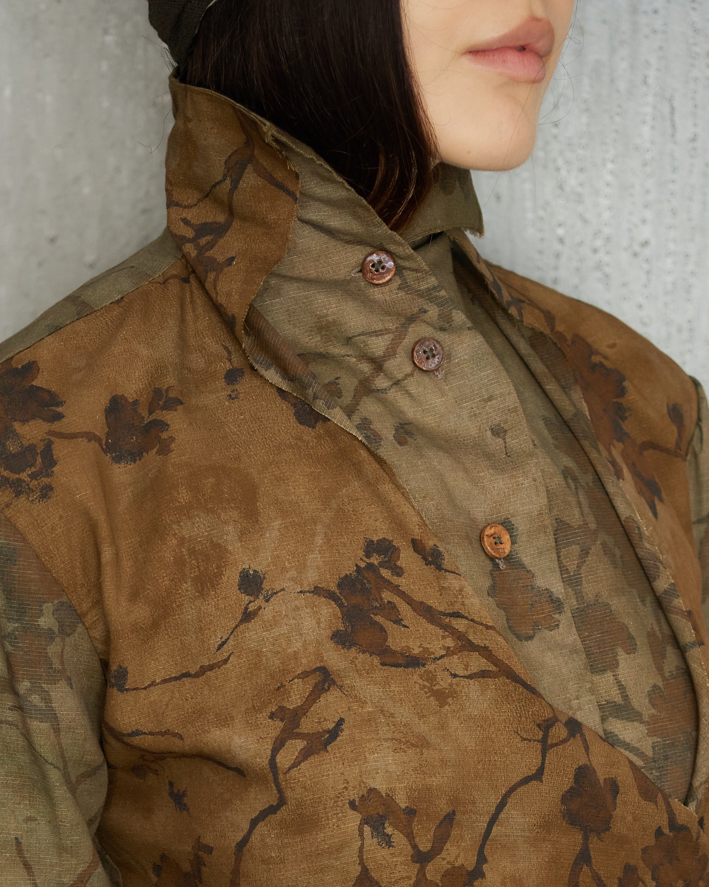 Olive Floral Layered Tie Shirt