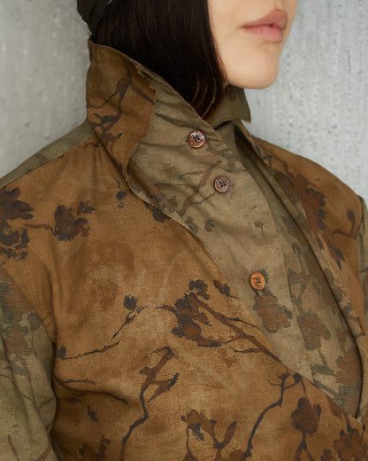 Olive Floral Layered Tie Shirt