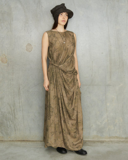 Olive Floral Twisted Rose Dress