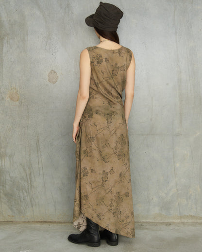 Olive Floral Twisted Rose Dress