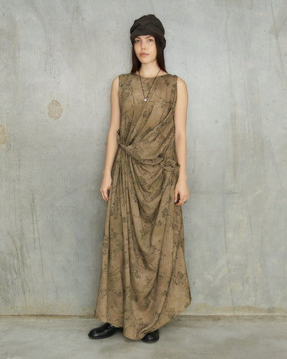 Olive Floral Twisted Rose Dress