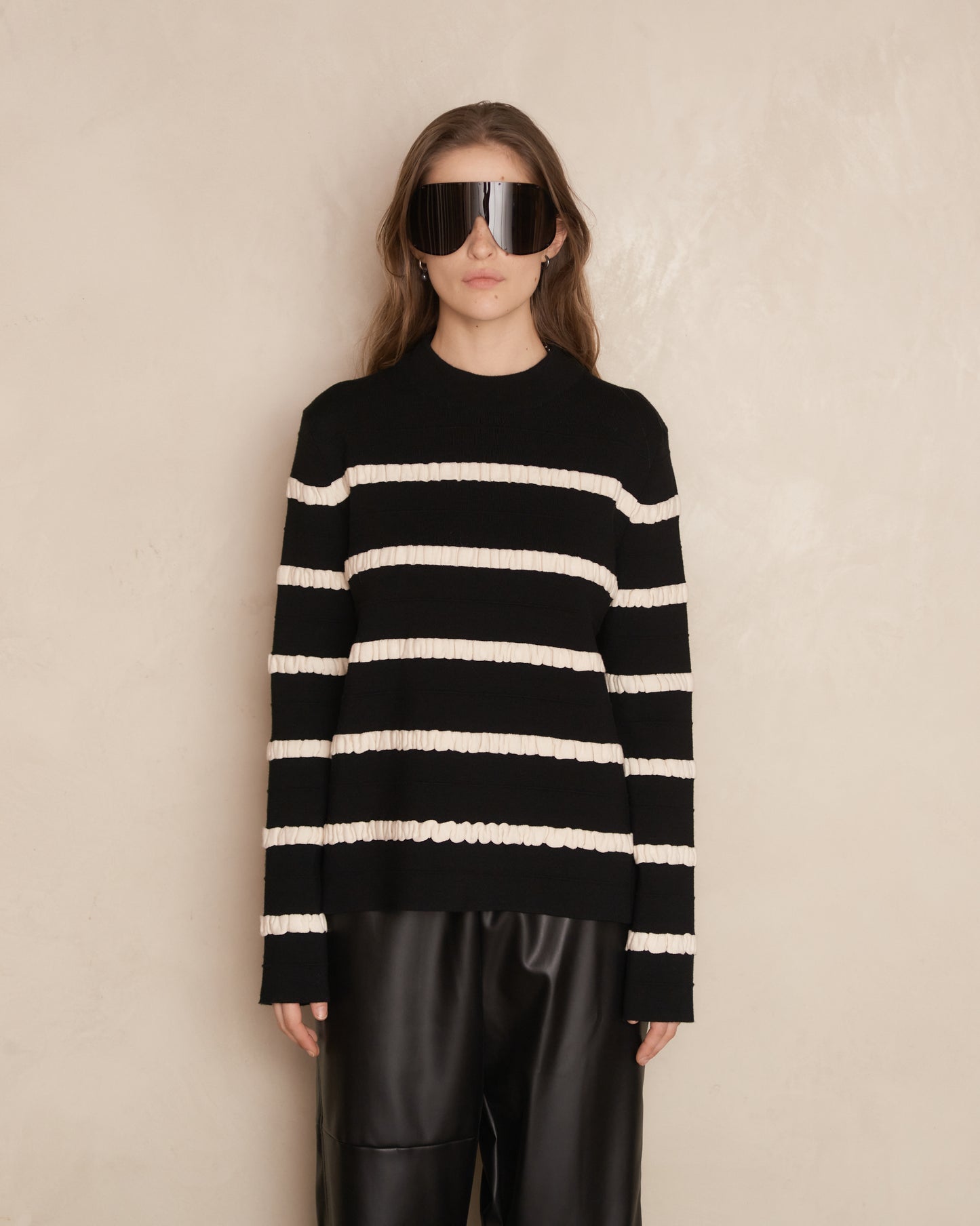Black and White Kadit Striped Crew Neck Sweater