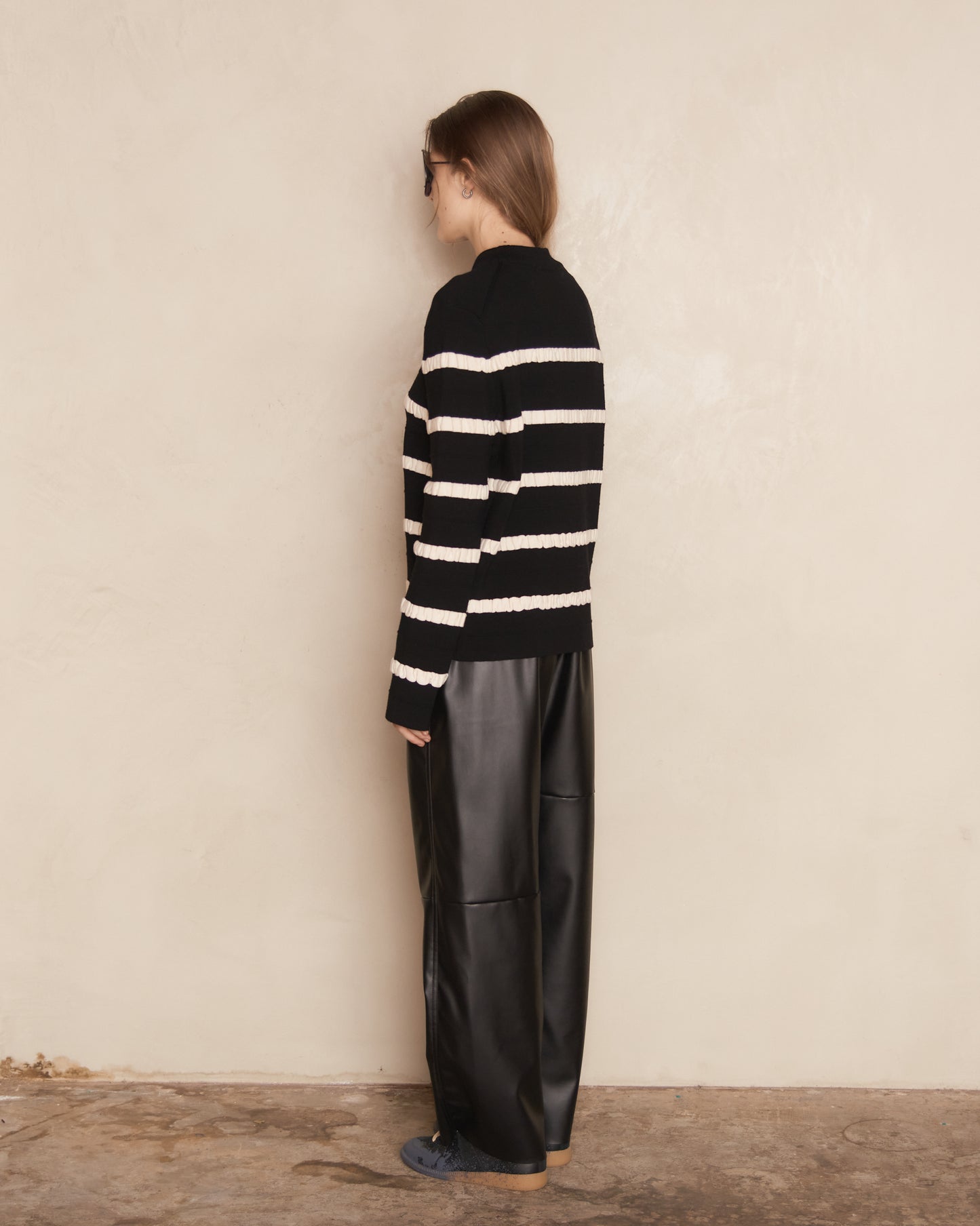 Black and White Kadit Striped Crew Neck Sweater