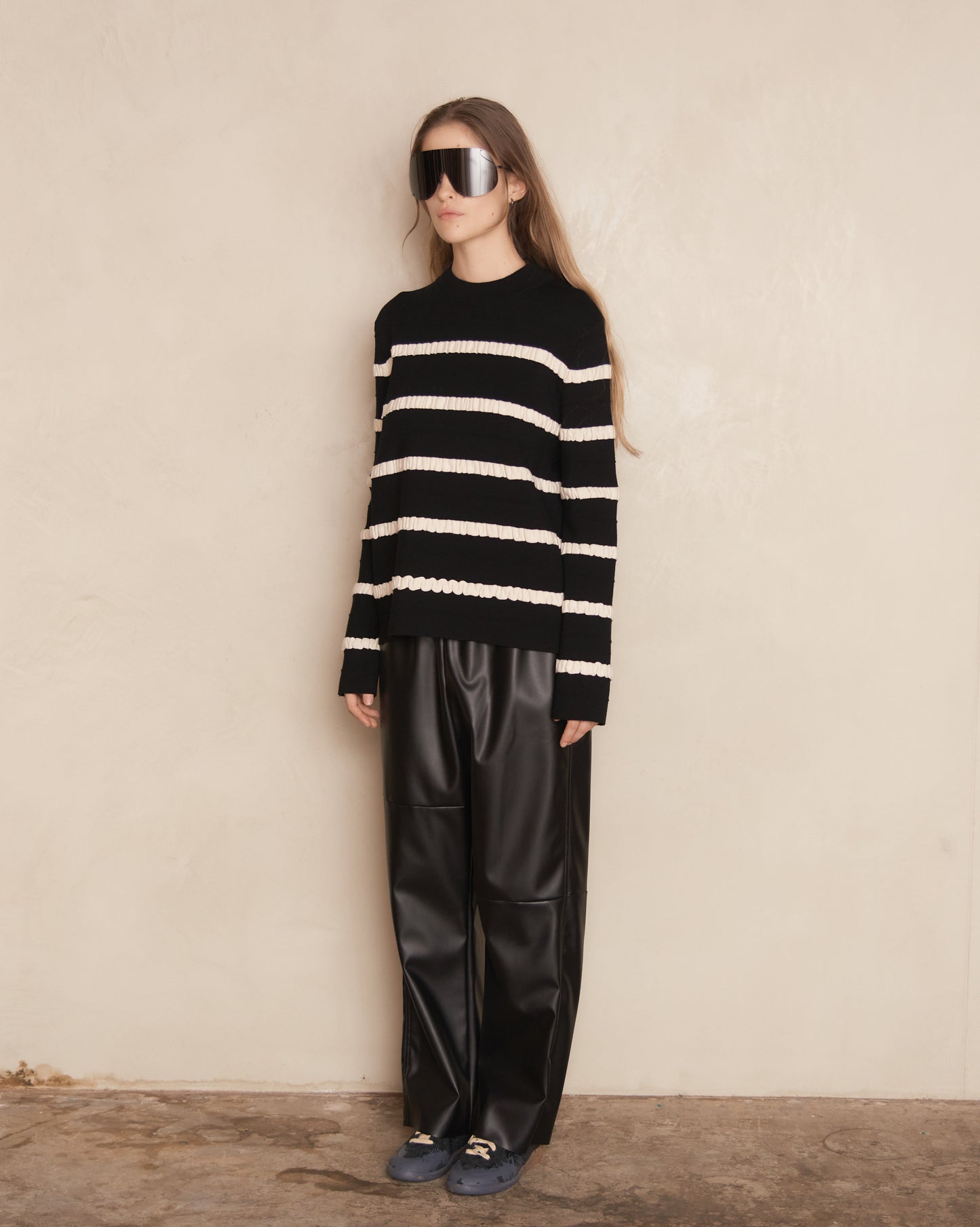Black and White Kadit Striped Crew Neck Sweater