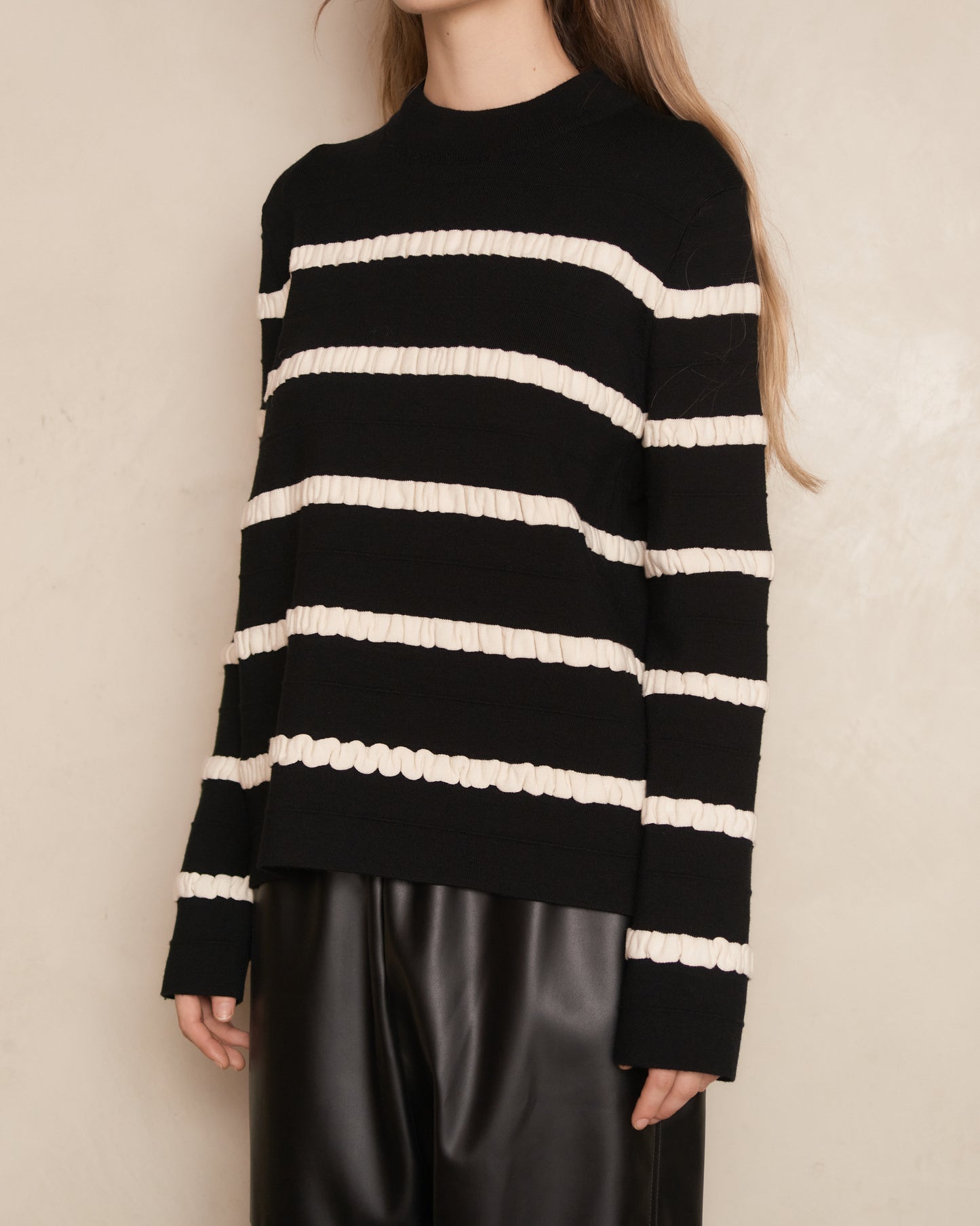 Black and White Kadit Striped Crew Neck Sweater