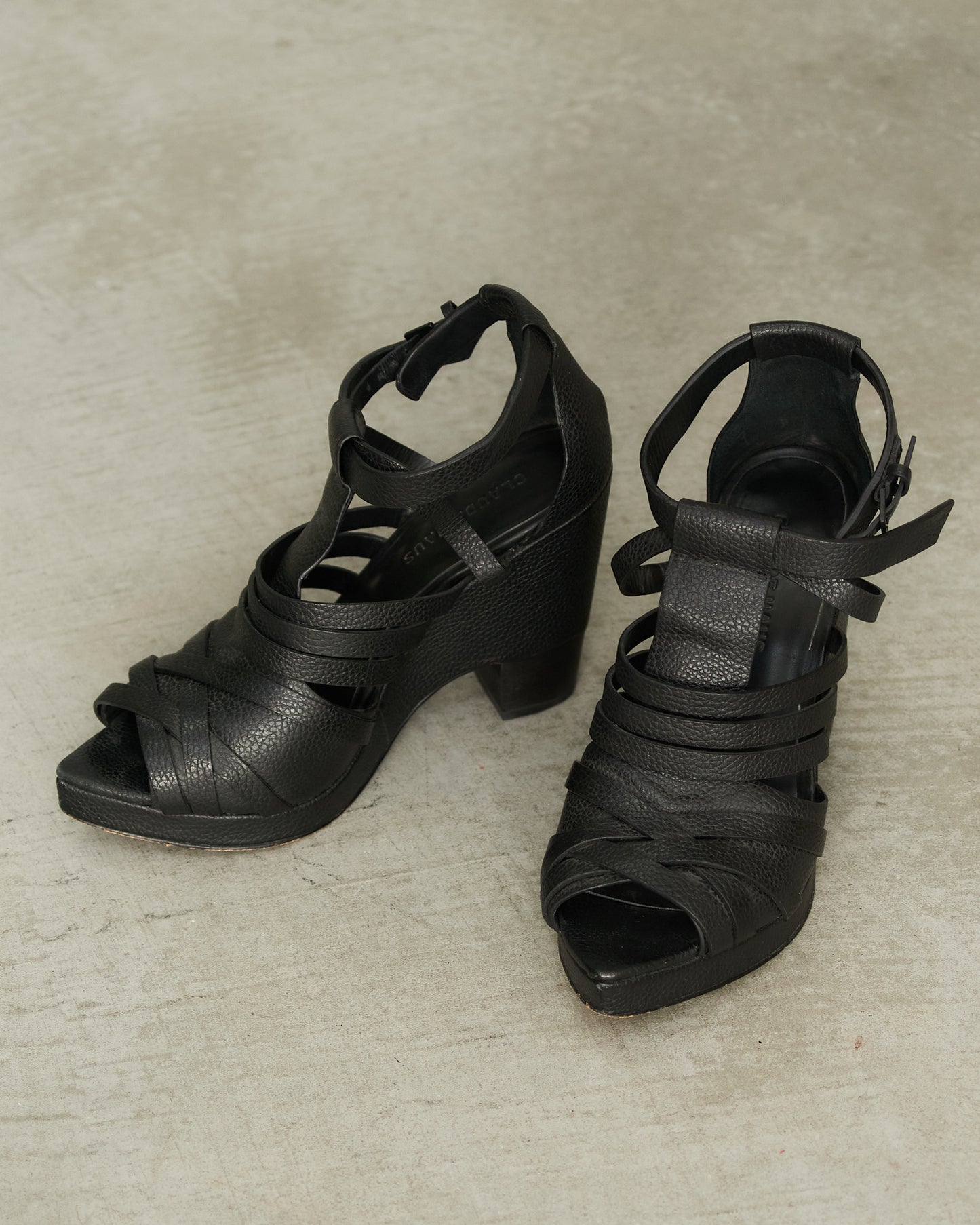 Claude Maus Black Leather Buckle Platforms
