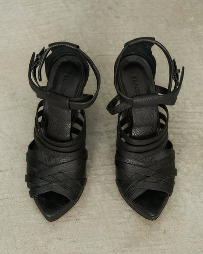 Claude Maus Black Leather Buckle Platforms