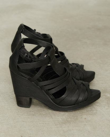 Claude Maus Black Leather Buckle Platforms