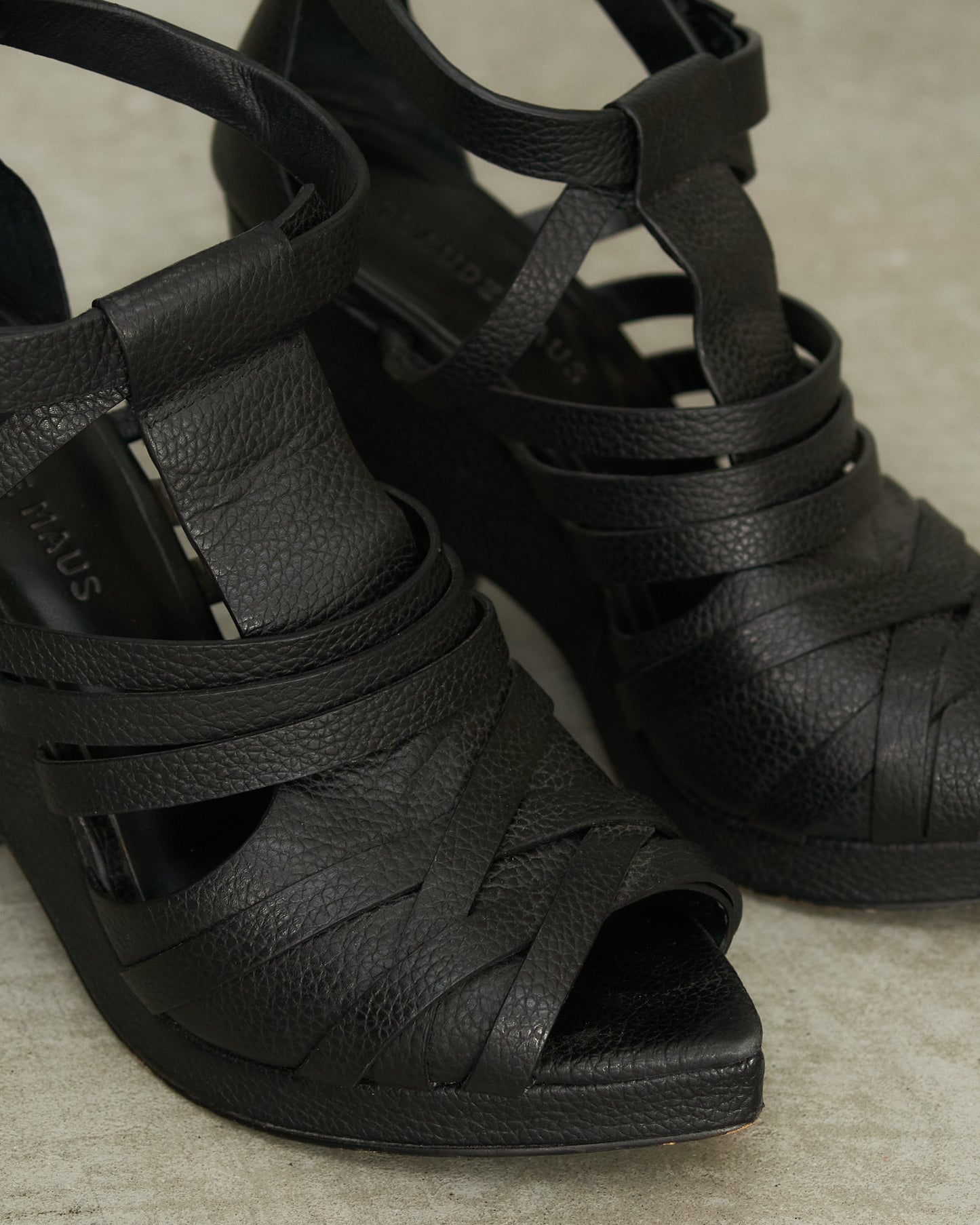 Claude Maus Black Leather Buckle Platforms