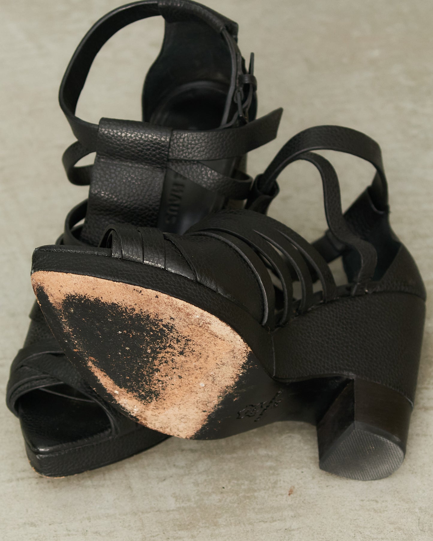 Claude Maus Black Leather Buckle Platforms