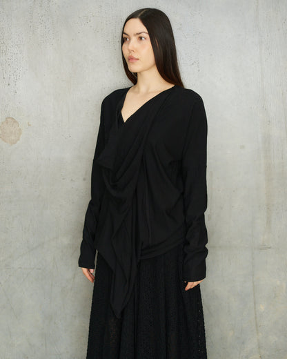 Comme Des Garcons Black Wool Drape Long Sleeve Jumper