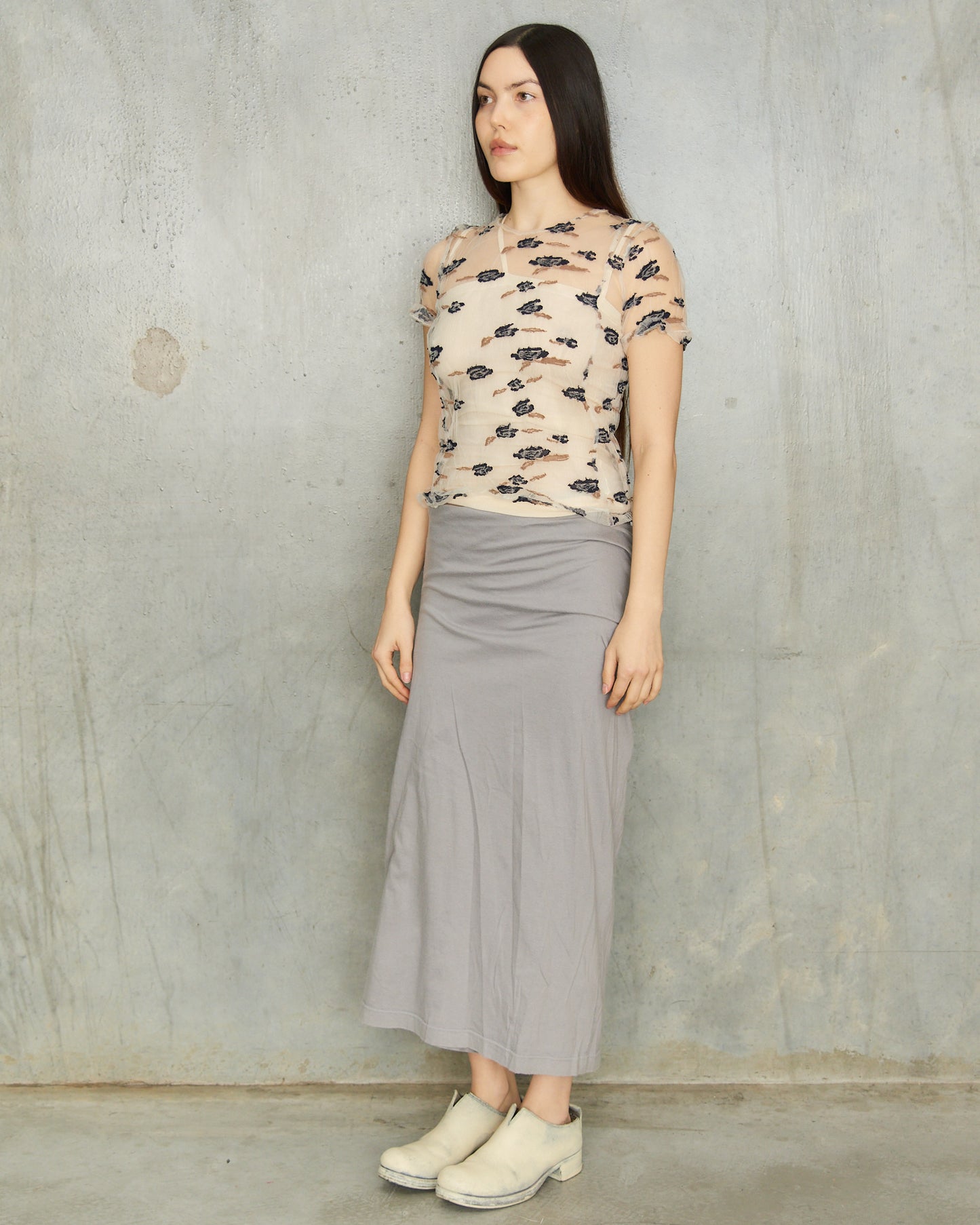 Comme Des Garcons Grey Double Layer Jersey Skirt
