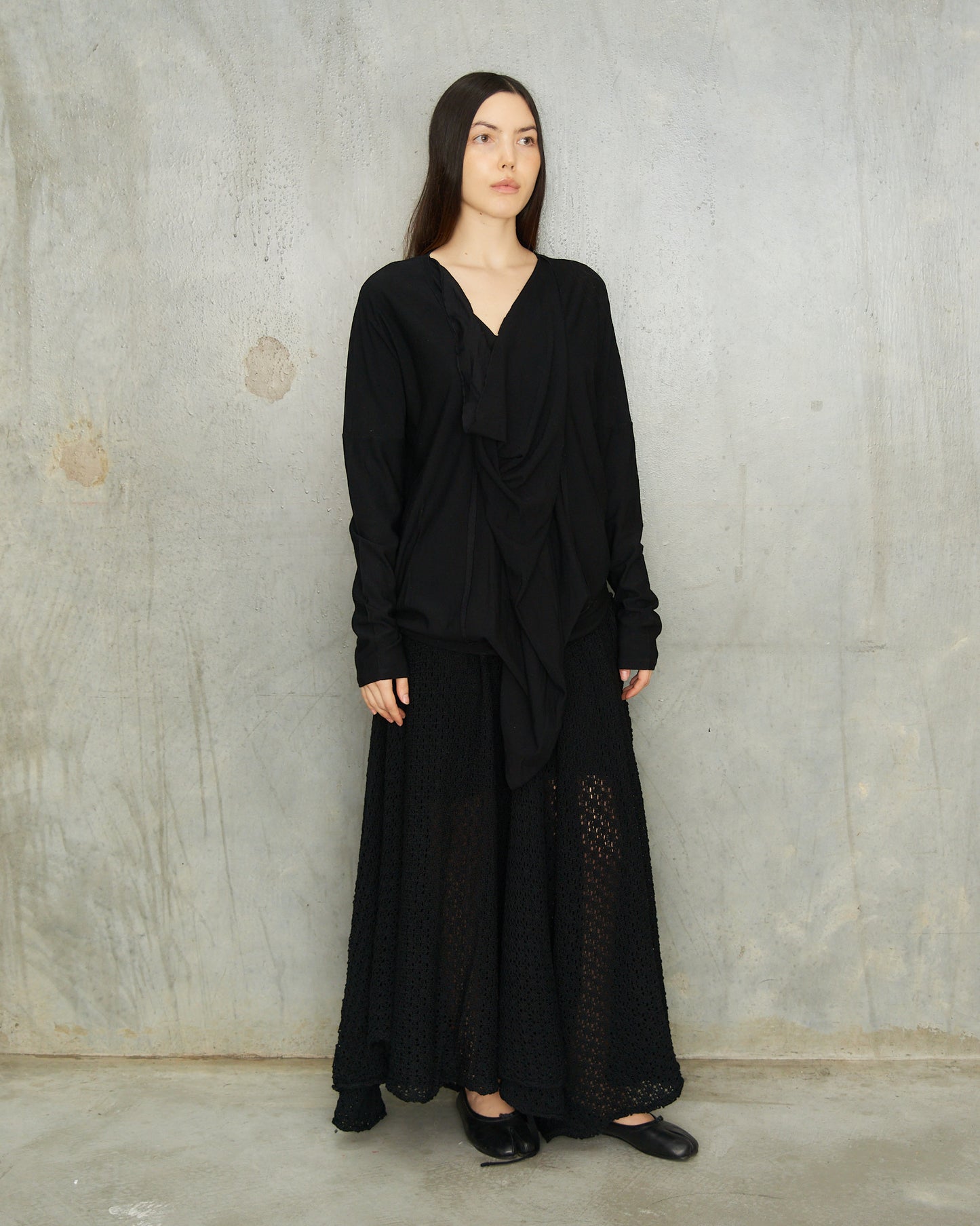 Comme Des Garcons Black Wool Drape Long Sleeve Jumper