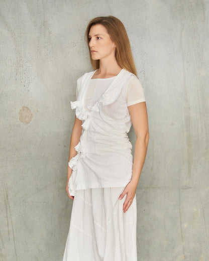 Comme Des Garcons White Twisted Rose Tank
