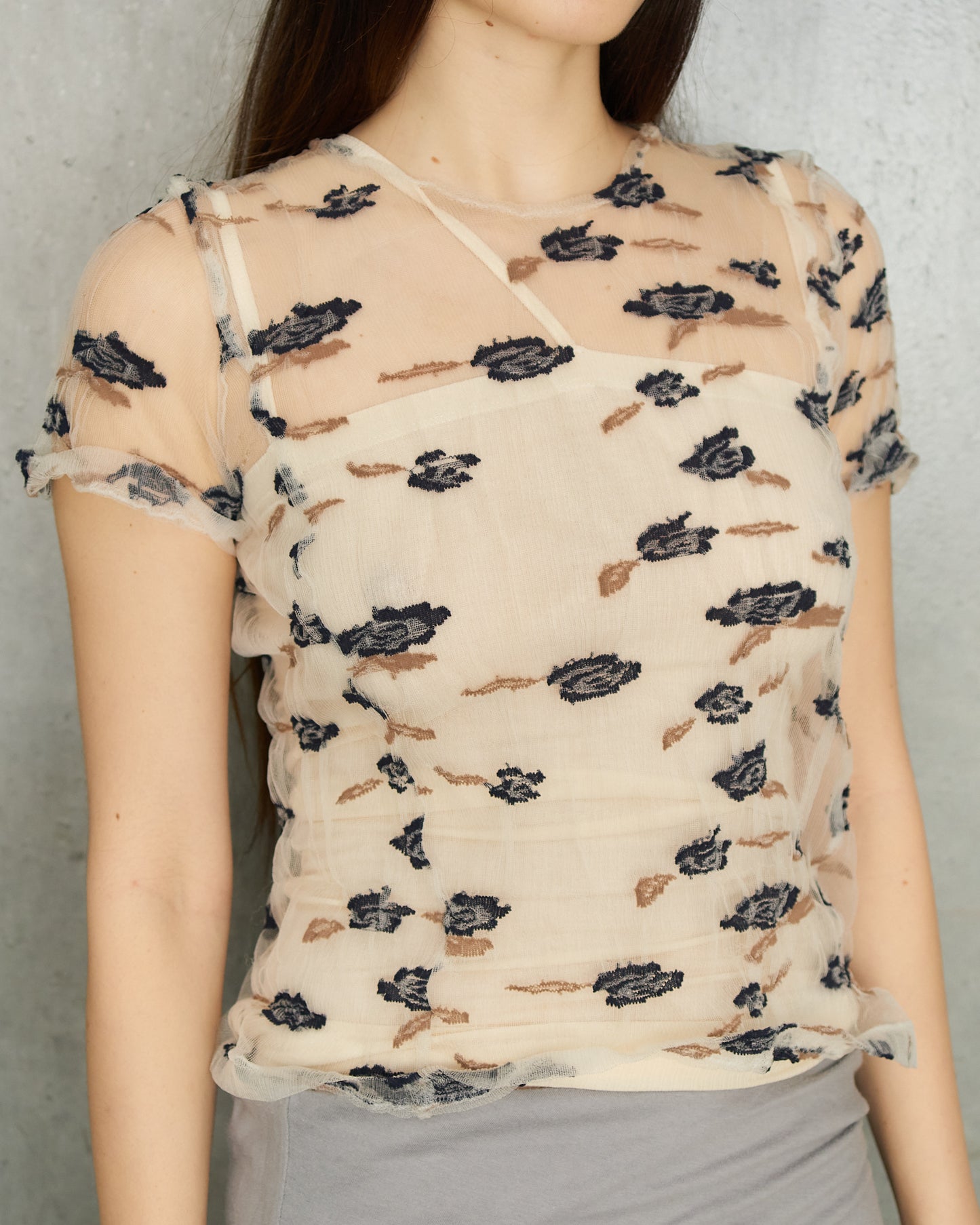 Comme Des Garcons Floral Sheer Crinkled Tulle Tee