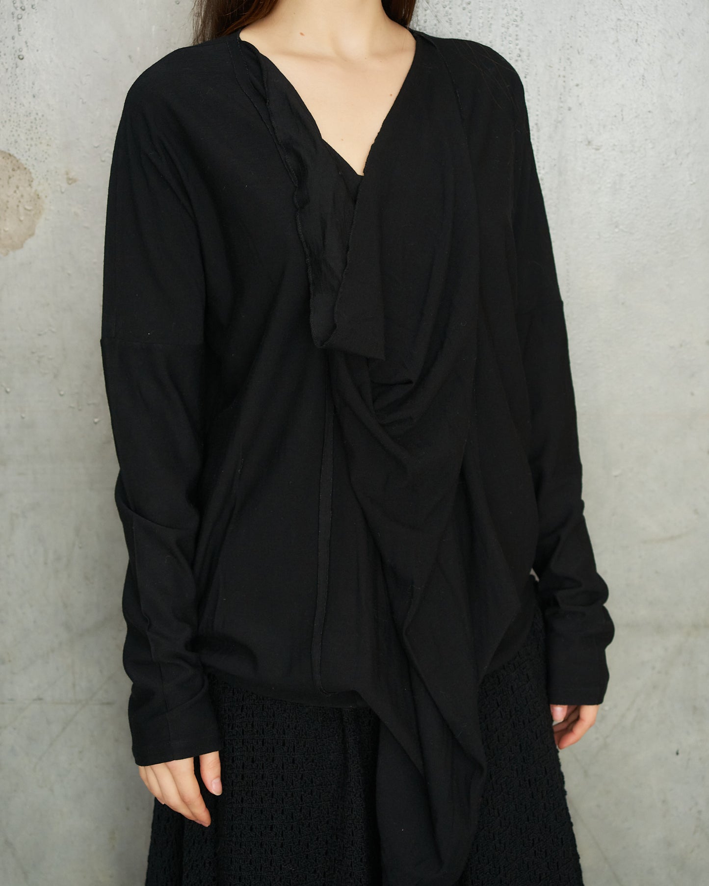 Comme Des Garcons Black Wool Drape Long Sleeve Jumper
