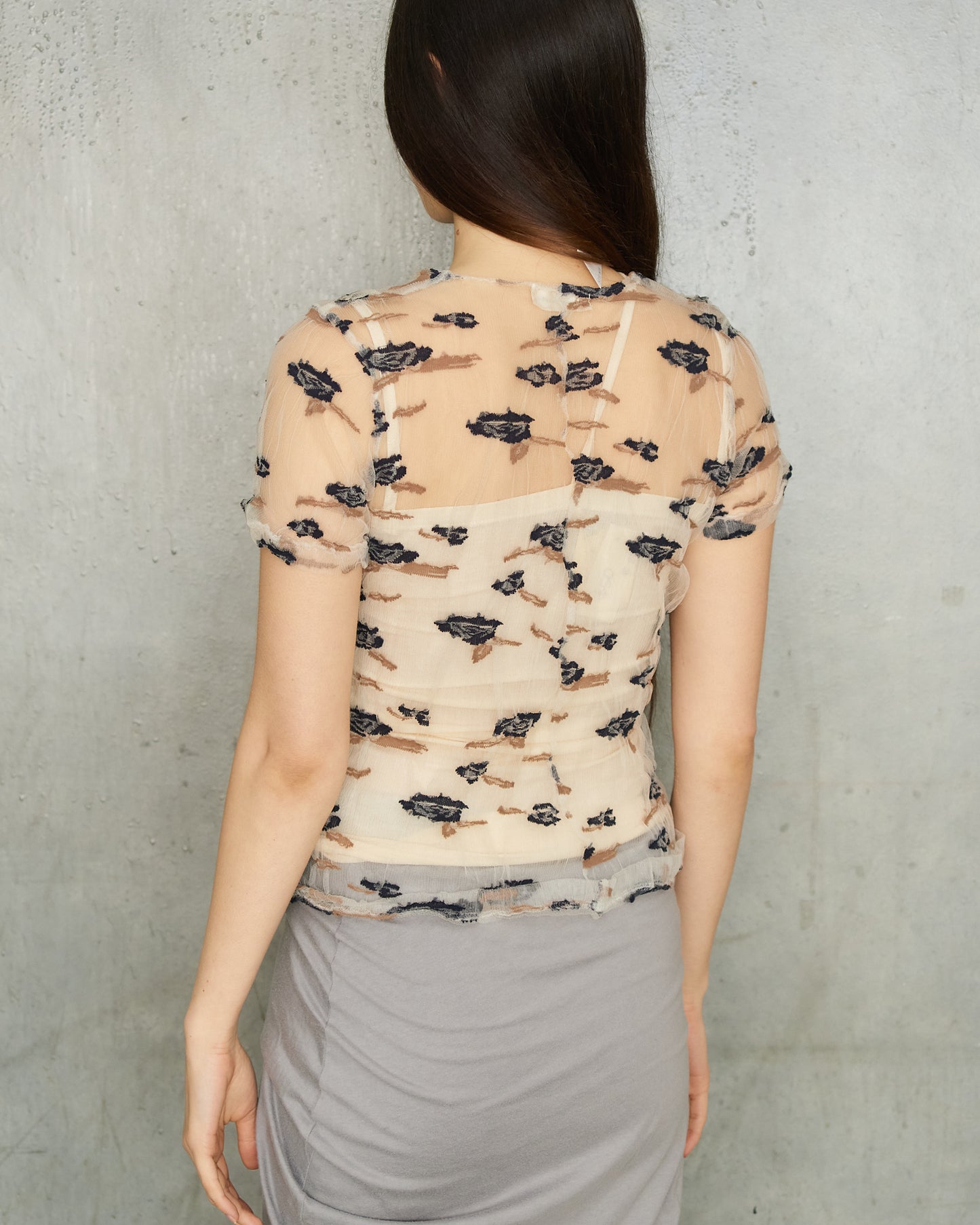 Comme Des Garcons Floral Sheer Crinkled Tulle Tee