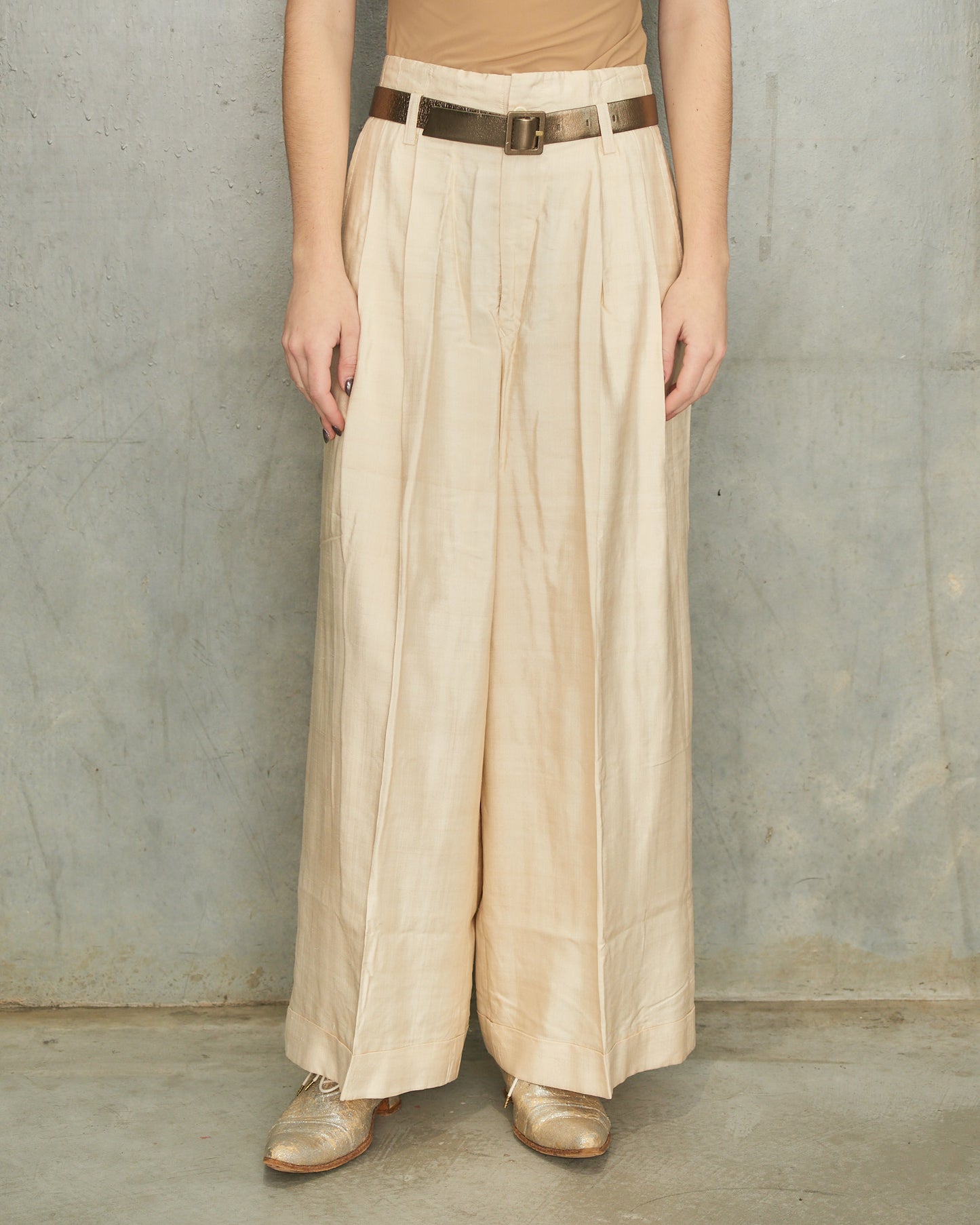 Comme Des Garcons Beige Pleat Pants