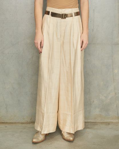 Comme Des Garcons Beige Pleat Pants