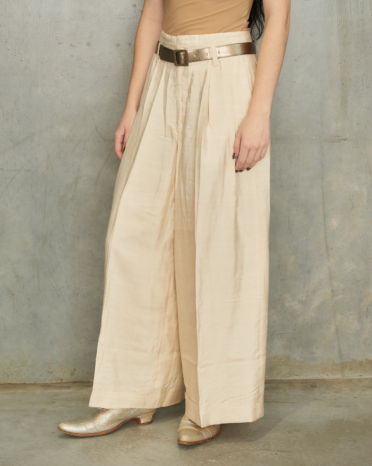 Comme Des Garcons Beige Pleat Pants