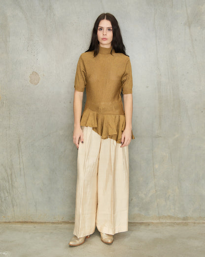 Comme Des Garcons Beige Pleat Pants