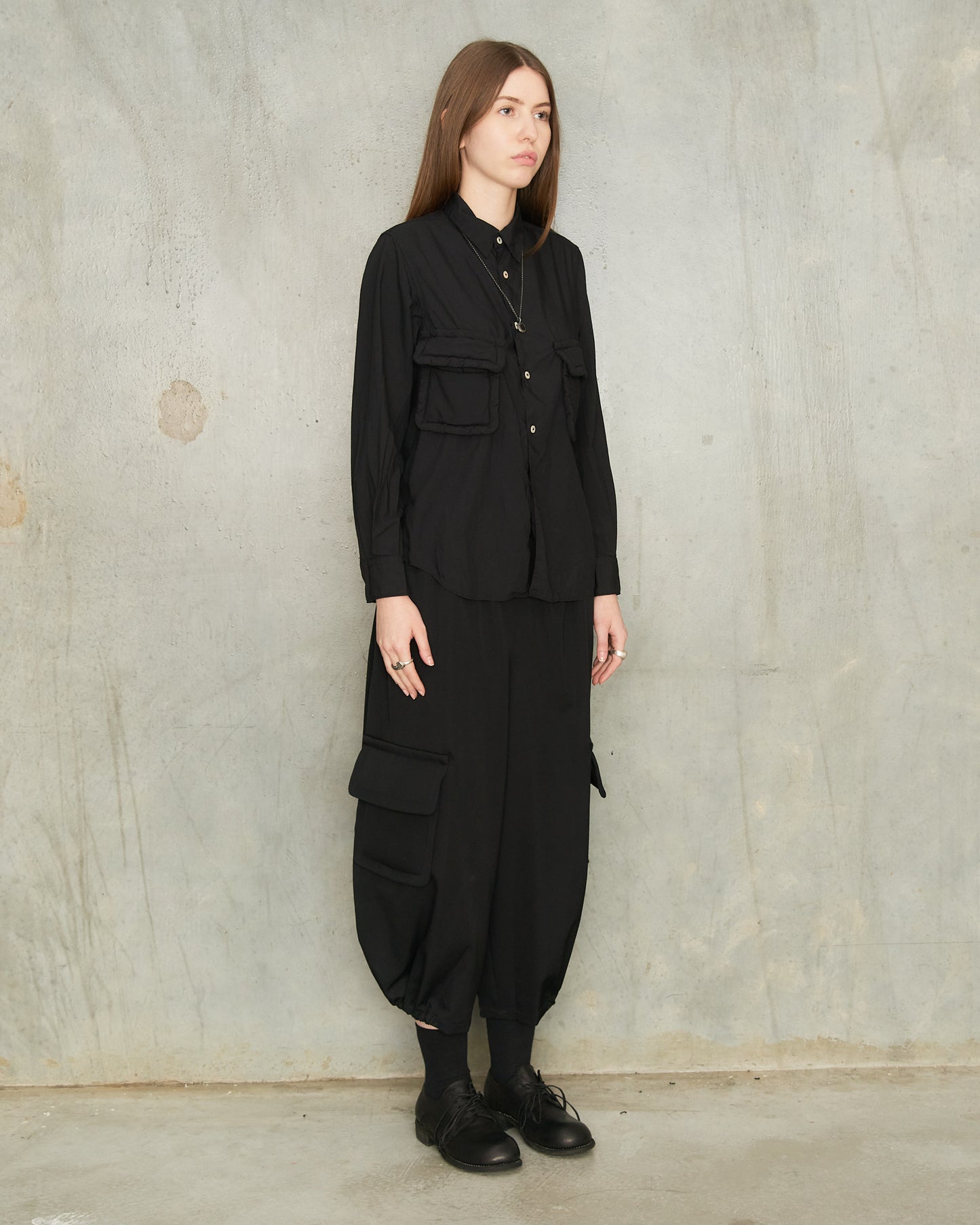 Black Cargo Pocket Blouse