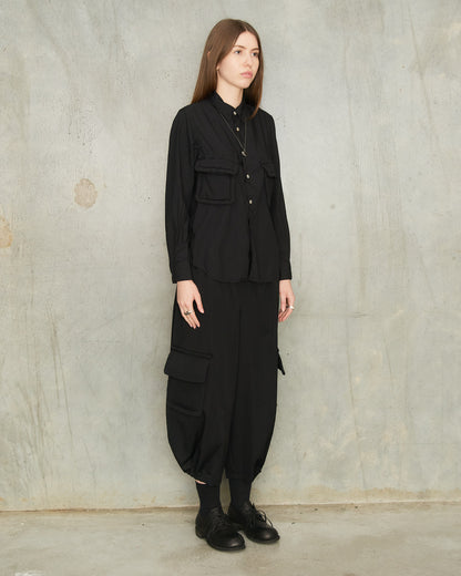 Black Cargo Pocket Blouse