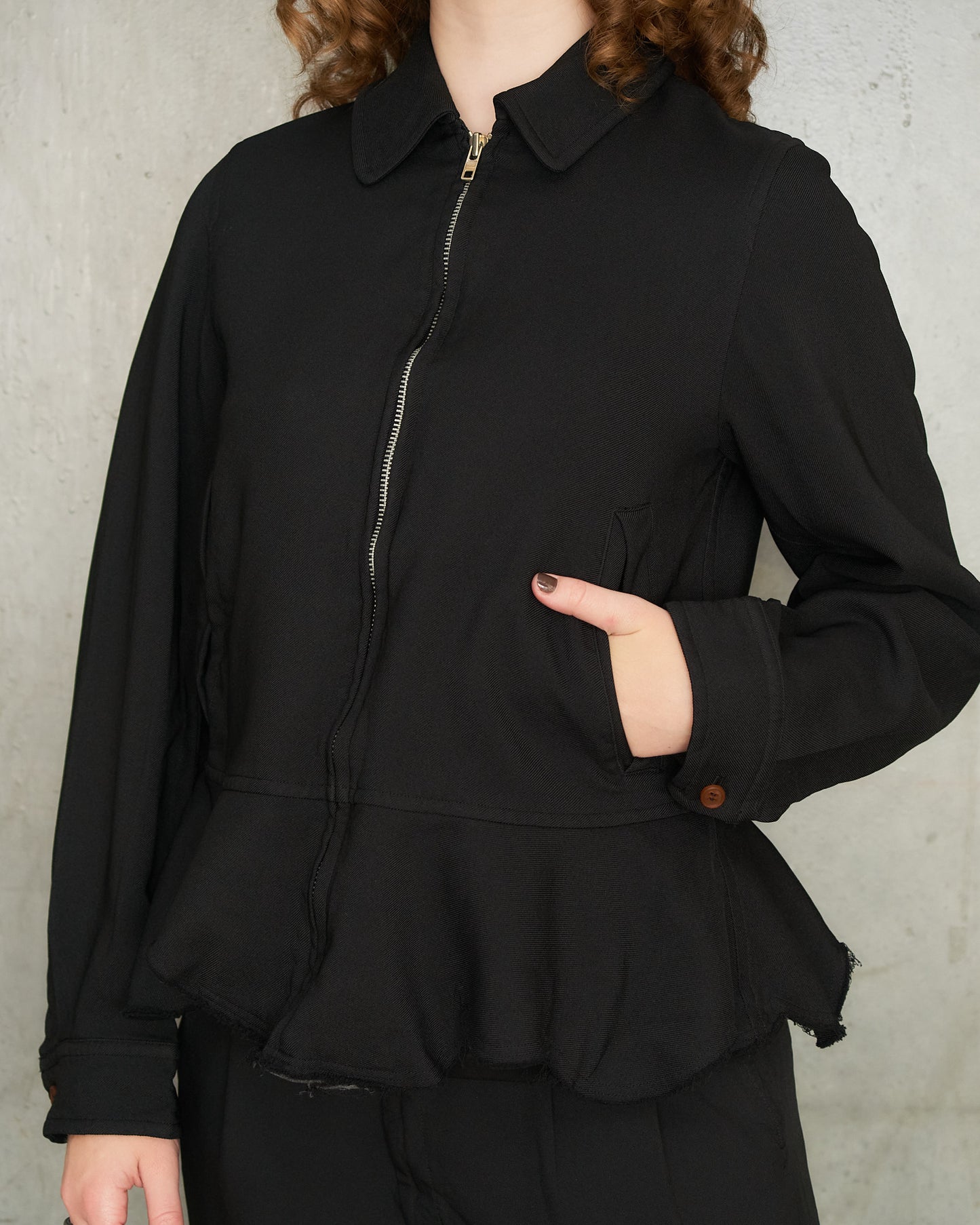 Black Circle Hem Zip Jacket