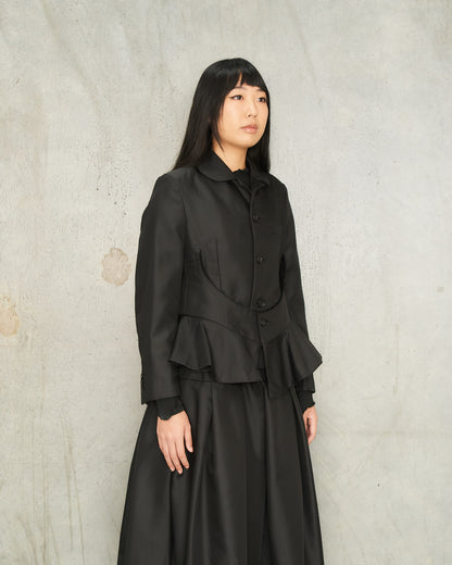 Black Curve Cut Gathered Jacket