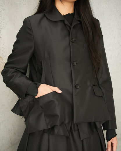 Black Curve Cut Gathered Jacket