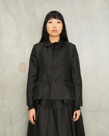 Black Curve Cut Gathered Jacket