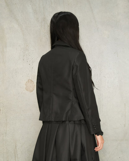 Black Curve Cut Gathered Jacket