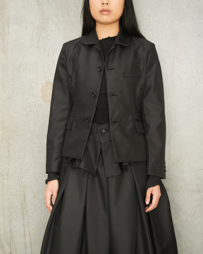Black Curve Cut Gathered Jacket