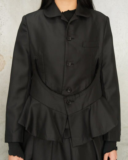 Black Curve Cut Gathered Jacket