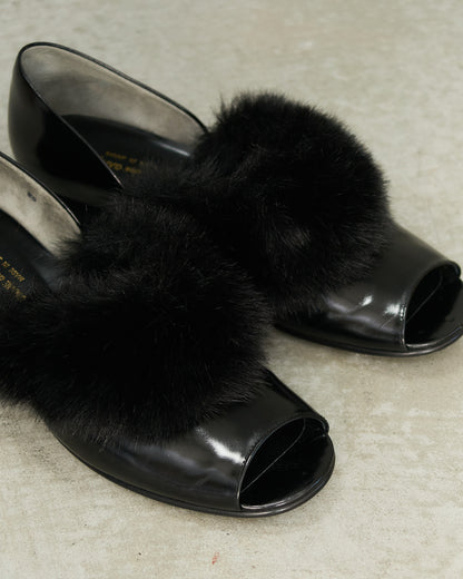 Comme Des Garcons Black Fluffy Patent Flats 