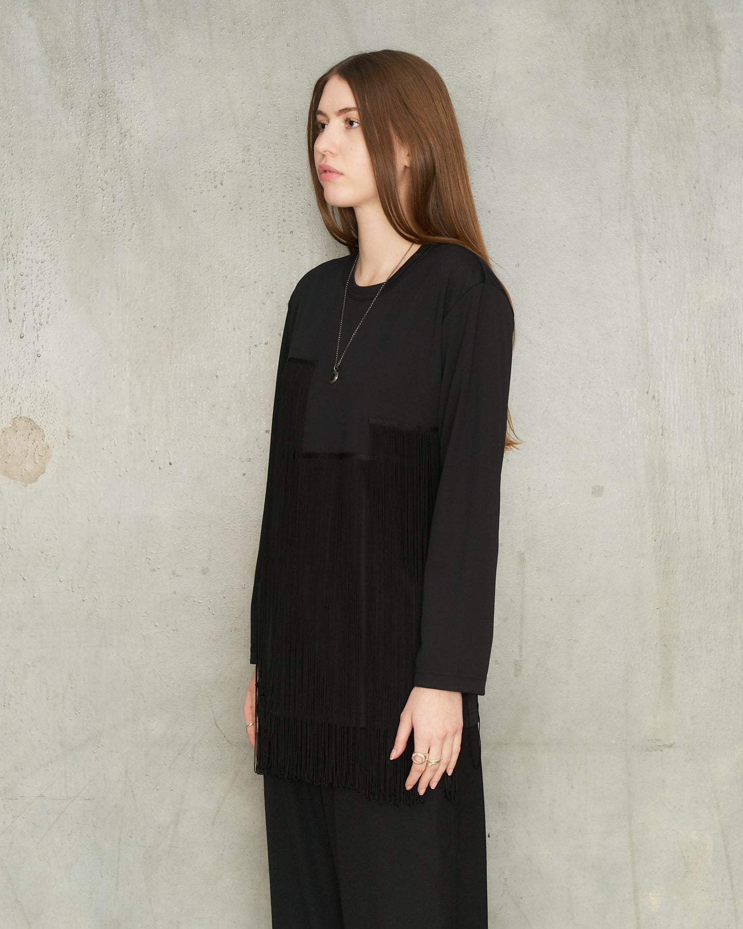 Black Fringe Long Sleeve T-Shirt